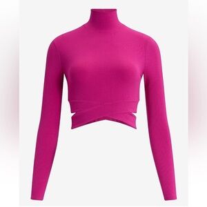 Express Ribbed Mock Neck Long Sleeve Cutout Cropped Tee